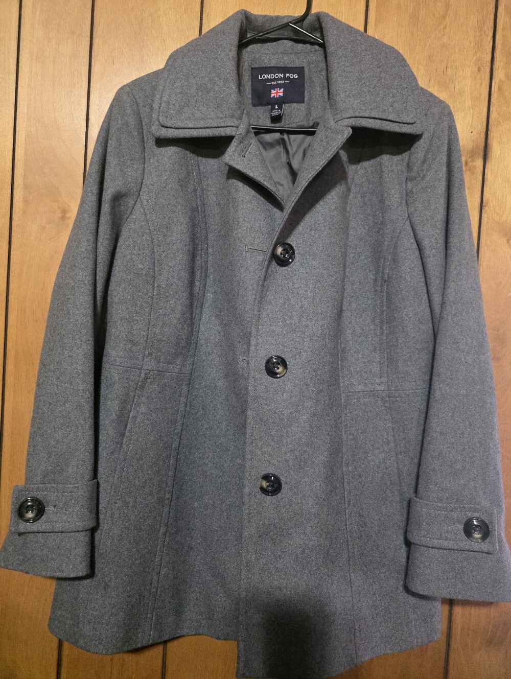 London Fog Women's Wool Blend Charcoal Gray Pea Coat-Size Large
